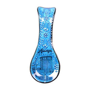 Alanya Themed Turkish Ceramic Turquoise Spoon Rest - 2