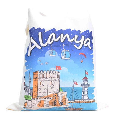 Toptan Alanya Temalı Dijital Baskılı Ham Bez Çanta 35x40 cm