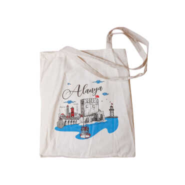 Toptan Alanya Temalı Dijital Baskılı Ham Bez Çanta 35x40 cm - 4