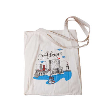 Toptan Alanya Temalı Dijital Baskılı Ham Bez Çanta 35x40 cm - 4
