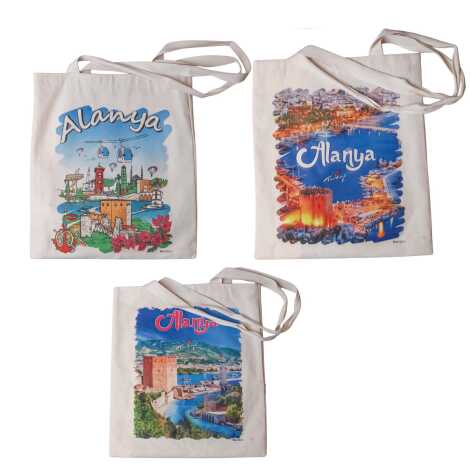Toptan Alanya Temalı Dijital Baskılı Ham Bez Çanta 35x40 cm - 3