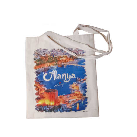 Toptan Alanya Temalı Dijital Baskılı Ham Bez Çanta 35x40 cm - 5