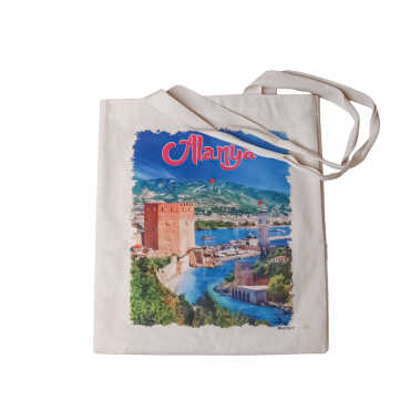 Toptan Alanya Temalı Dijital Baskılı Ham Bez Çanta 35x40 cm - 6