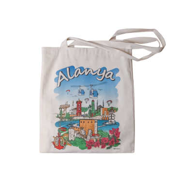 Toptan Alanya Temalı Dijital Baskılı Ham Bez Çanta 35x40 cm - Myros