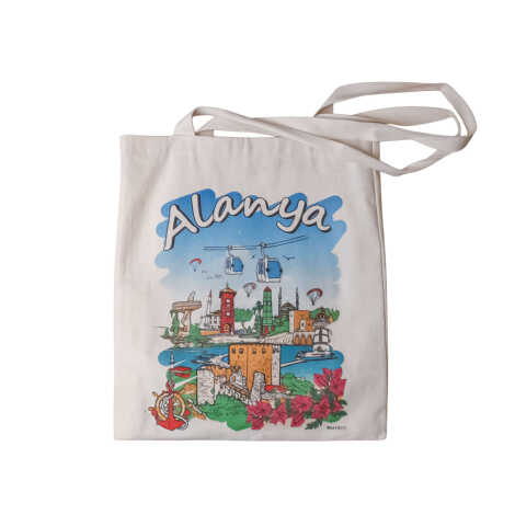 Toptan Alanya Temalı Dijital Baskılı Ham Bez Çanta 35x40 cm - 1