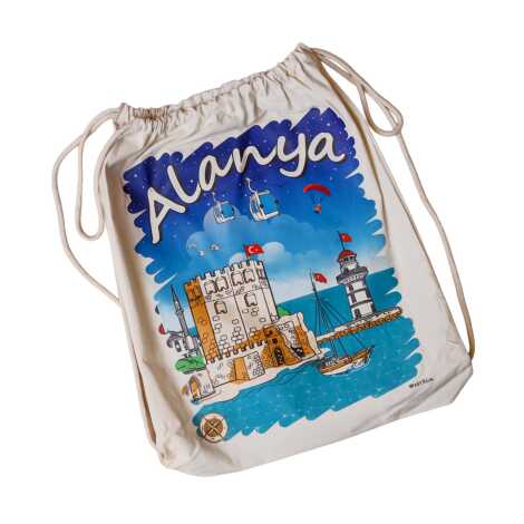 Alanya Temalı Dijital Baskılı Ham Bez Sırt Çantası 33x43 cm - 7