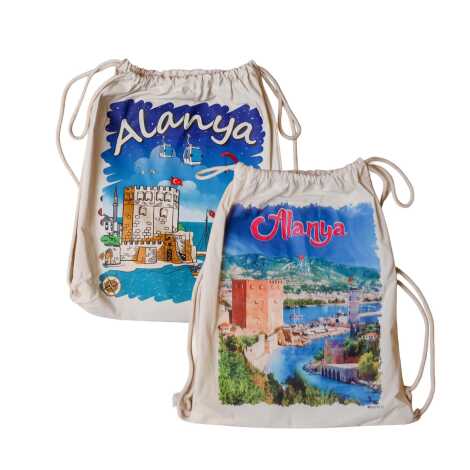 Alanya Temalı Dijital Baskılı Ham Bez Sırt Çantası 33x43 cm - 2