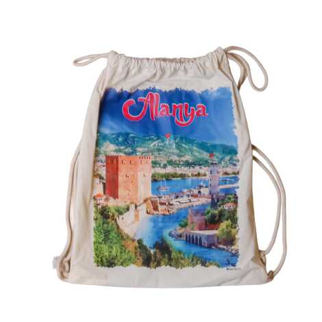 Alanya Temalı Dijital Baskılı Ham Bez Sırt Çantası 33x43 cm - 3