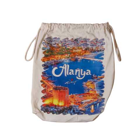 Alanya Temalı Dijital Baskılı Ham Bez Sırt Çantası 33x43 cm - 5