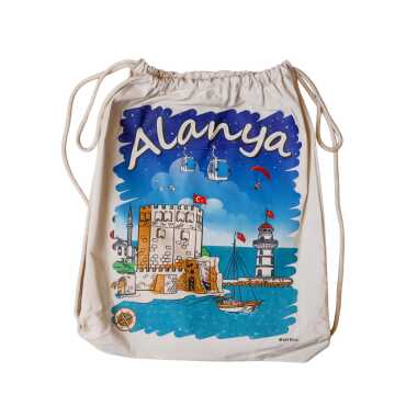 Alanya Temalı Dijital Baskılı Ham Bez Sırt Çantası 33x43 cm - 4