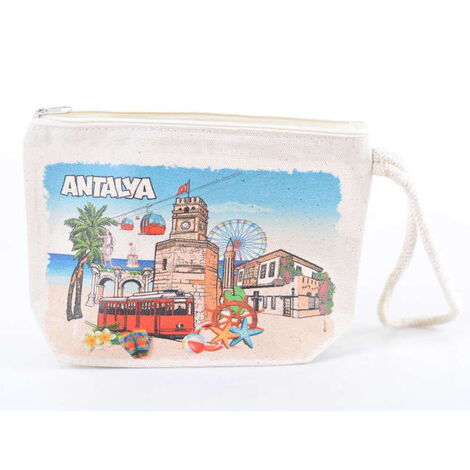 Toptan Alanya Temalı Dijital Baskılı Kanvas Cüzdan 14,5x20 cm