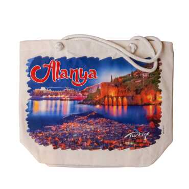 Alanya Temalı Dijital Baskılı Kanvas Plaj Çantası 35x40 cm - Myros