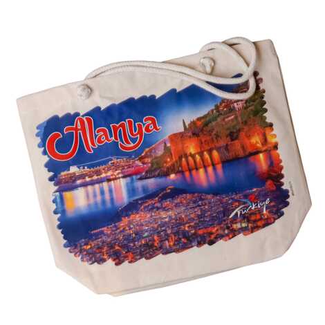 Alanya Temalı Dijital Baskılı Kanvas Plaj Çantası 35x40 cm - 5