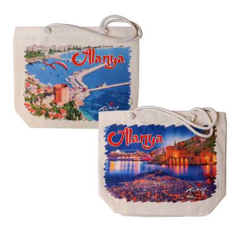 Alanya Temalı Dijital Baskılı Kanvas Plaj Çantası 470*390*150 MM - 2