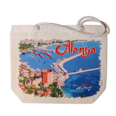 Alanya Temalı Dijital Baskılı Kanvas Plaj Çantası 470*390*150 MM - 4