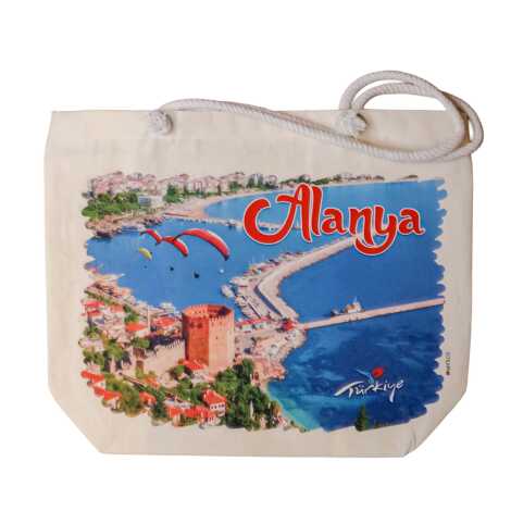 Alanya Temalı Dijital Baskılı Kanvas Plaj Çantası 470*390*150 MM - 4