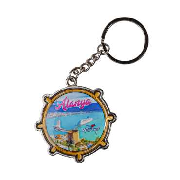 Alanya Temalı Dümen Şekilli Metal Anahtarlık - Myros