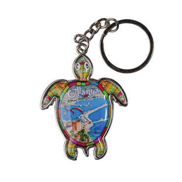 Alanya Themed Turtle Shaped Metal Keychain