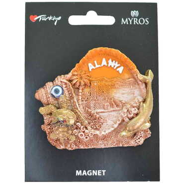 Myros - Toptan Alanya Temalı Kartonetli Taşlı ve Sedefli Polyester Magnet