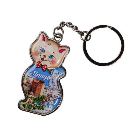Alanya Temalı Kedi Şekilli Metal Anahtarlık - 6