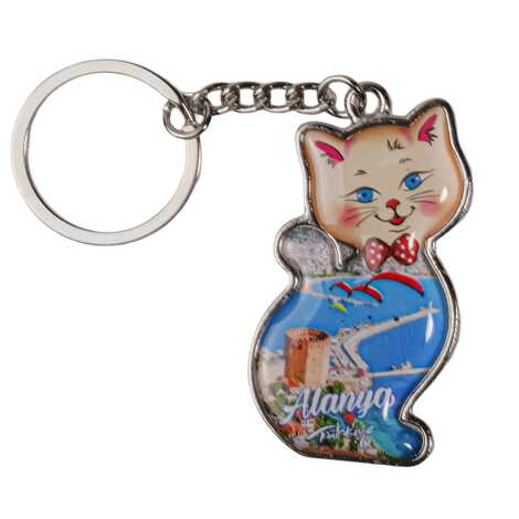 Alanya Temalı Kedi Şekilli Metal Anahtarlık - 4