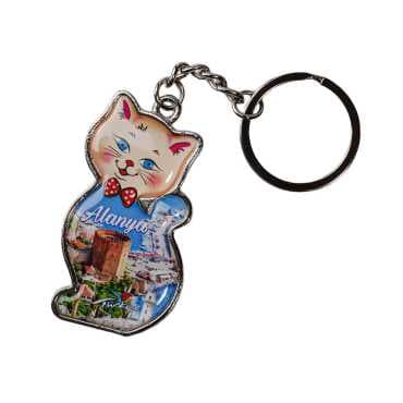 Alanya Themed Cat Shaped Metal Keychain - 6