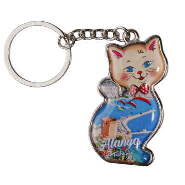 Alanya Themed Cat Shaped Metal Keychain - 4
