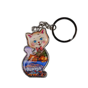 Alanya Themed Cat Shaped Metal Keychain - 5