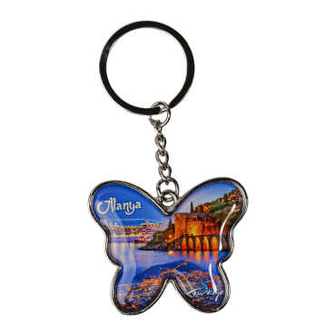 Alanya Temalı Kelebek Şekilli Metal Anahtarlık - Myros