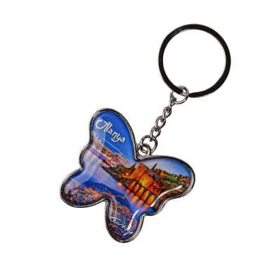 Alanya Themed Butterfly Shaped Metal Keychain - 7