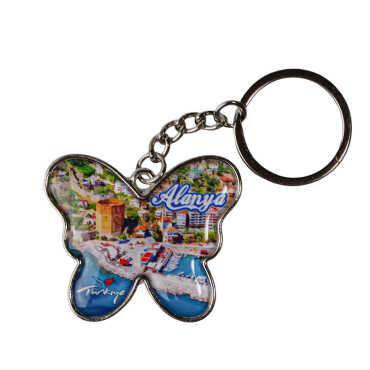 Alanya Themed Butterfly Shaped Metal Keychain - 3