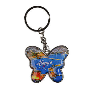 Alanya Themed Butterfly Shaped Metal Keychain - 5