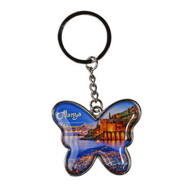 Alanya Themed Butterfly Shaped Metal Keychain - 6