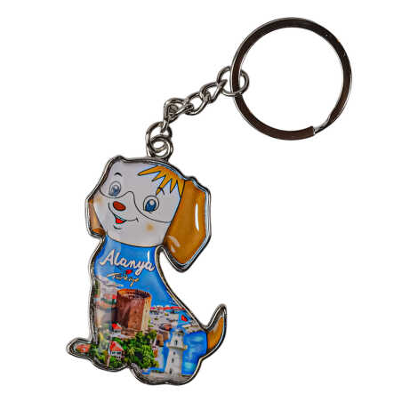 Alanya Temalı Köpek Şekilli Metal Anahtarlık - 3