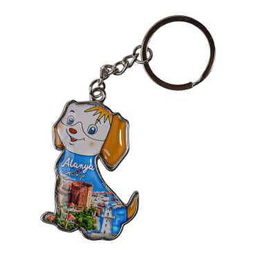 Alanya Themed Dog Shaped Metal Keychain
