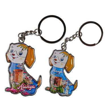 Alanya Themed Dog Shaped Metal Keychain - 2