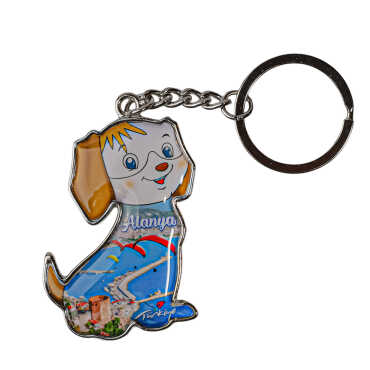 Alanya Themed Dog Shaped Metal Keychain - 4