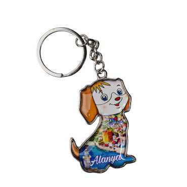 Alanya Themed Dog Shaped Metal Keychain - 5