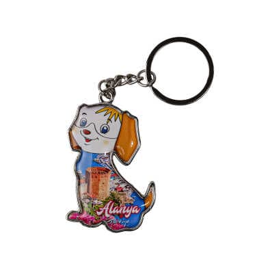 Alanya Themed Dog Shaped Metal Keychain - 6