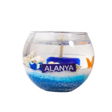 Alanya Themed Small Round Glass Candle with Gel Wax