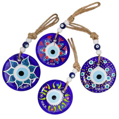 Alanya Temalı Mandala Desenli Cam Nazar Duvar Süsü 18 Cm - 16