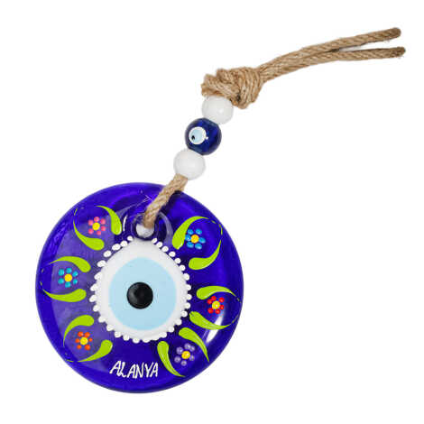 Alanya Temalı Mandala Desenli Cam Nazar Duvar Süsü 18 Cm - 14