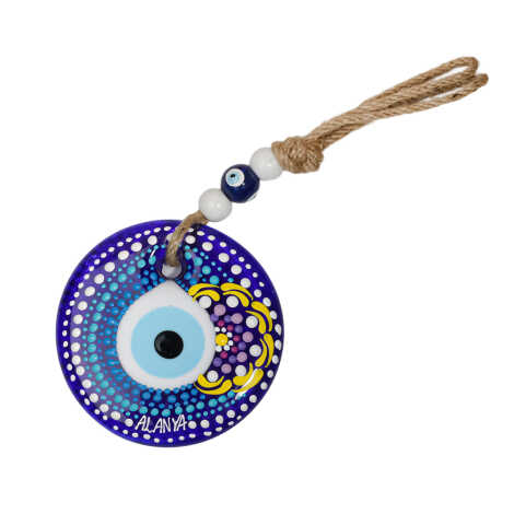 Alanya Temalı Mandala Desenli Cam Nazar Duvar Süsü 18 Cm - 5