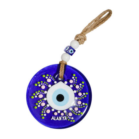 Alanya Temalı Mandala Desenli Cam Nazar Duvar Süsü 22 Cm - 13