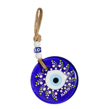 Alanya Temalı Mandala Desenli Cam Nazar Duvar Süsü 22 Cm - 23