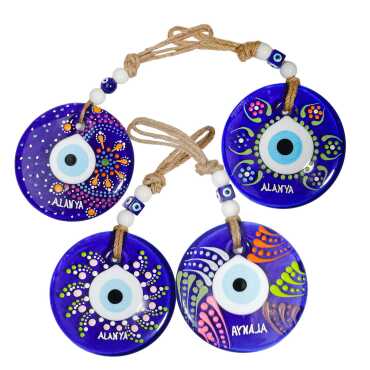 Alanya Temalı Mandala Desenli Cam Nazar Duvar Süsü 22 Cm - 22