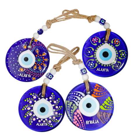 Alanya Temalı Mandala Desenli Cam Nazar Duvar Süsü 22 Cm - 22