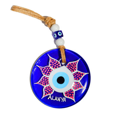 Alanya Temalı Mandala Desenli Cam Nazar Duvar Süsü 22 Cm - 17