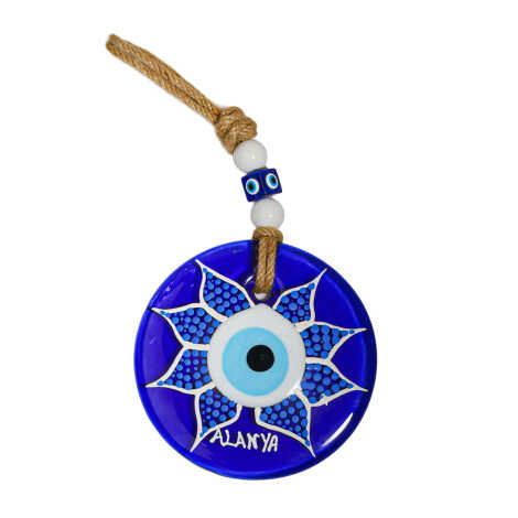 Alanya Temalı Mandala Desenli Cam Nazar Duvar Süsü 22 Cm - 14