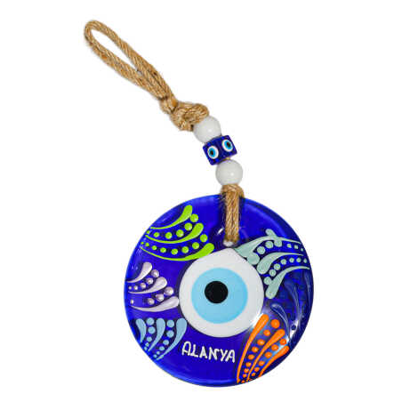 Alanya Temalı Mandala Desenli Cam Nazar Duvar Süsü 22 Cm - 12